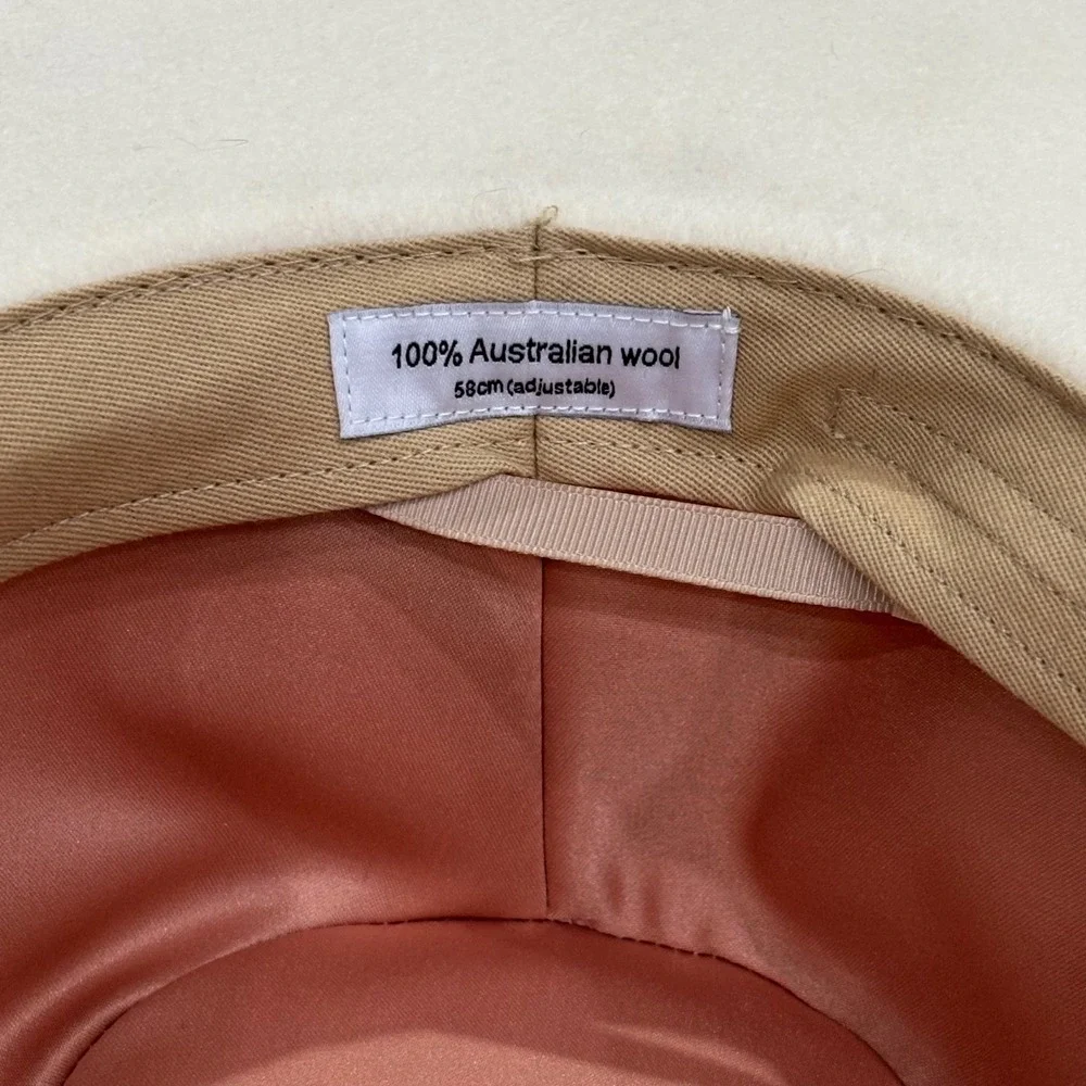 Flea Style White Australian Wool Wide Brim Fedora Hat Texas Feather 58cm